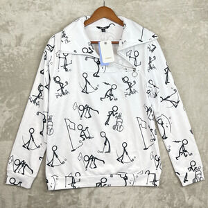 Acegolfs Stick Figure Golf Print Quarter Zip Top Women's Med Performance Fun